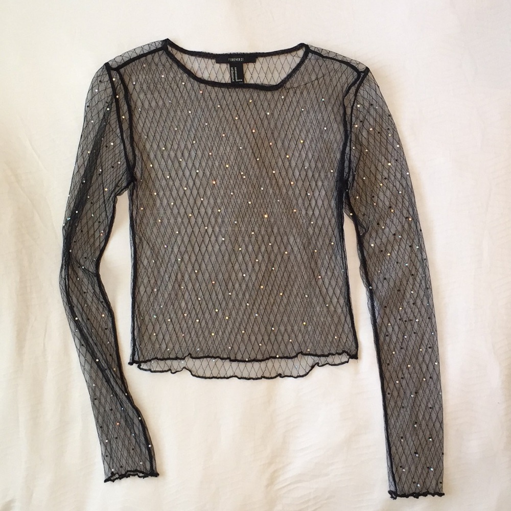 Forever 21 Black Sheer Rhinestone top Size M. NWOT